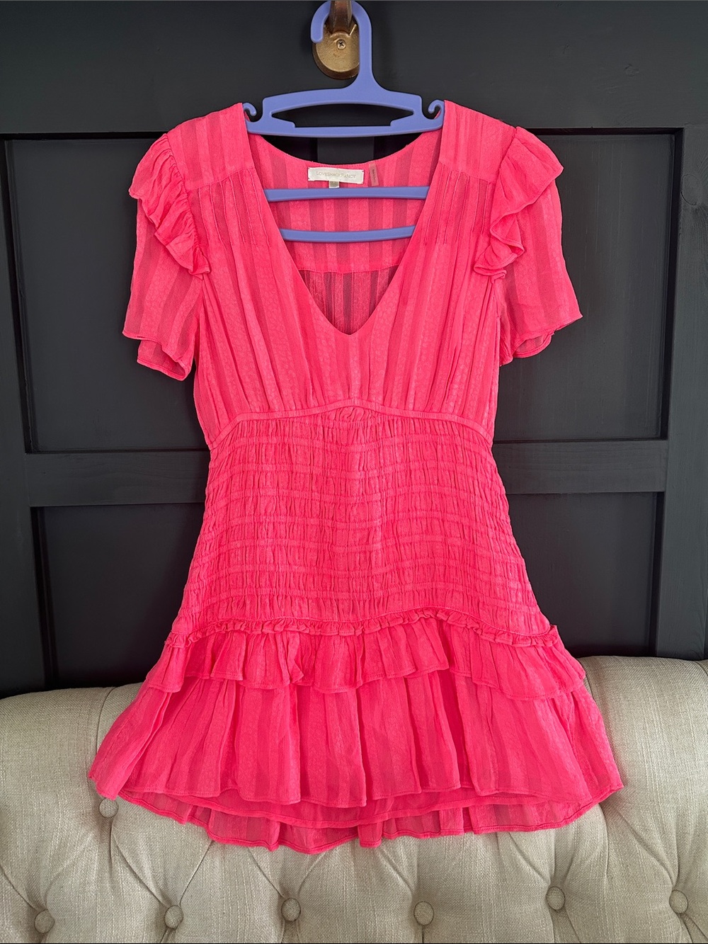 Pink Ruffled V-Neck LOVE SHACK FANCY Mini Dress